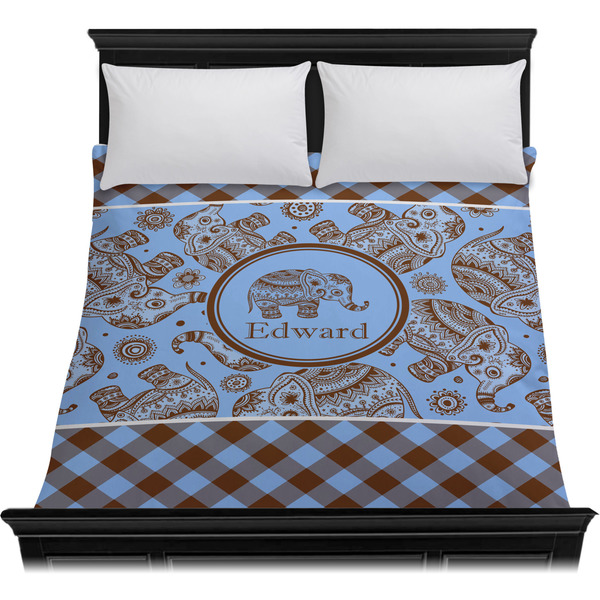 Gingham & Elephants Duvet Cover - Queen - On Bed - No Prop