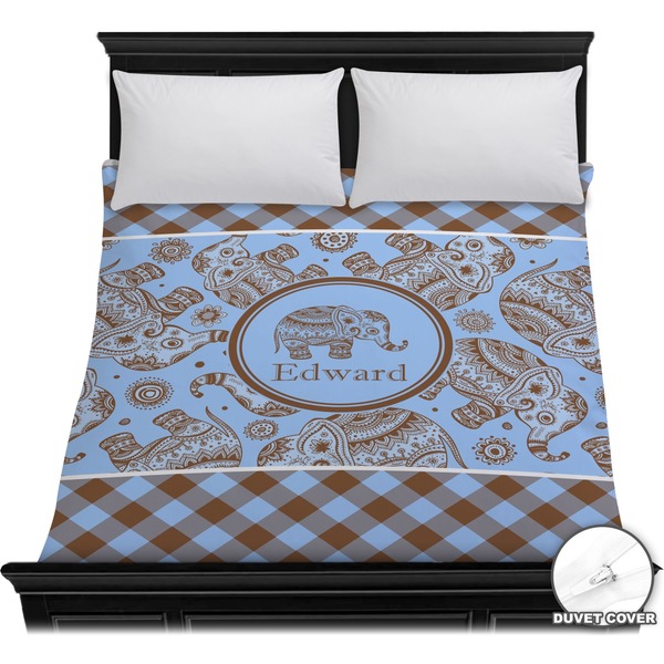 Custom Gingham & Elephants Duvet Cover - Full / Queen (Personalized)