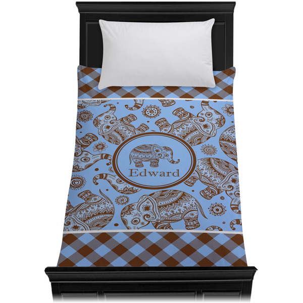 Gingham & Elephants Duvet Cover - Twin - On Bed - No Prop