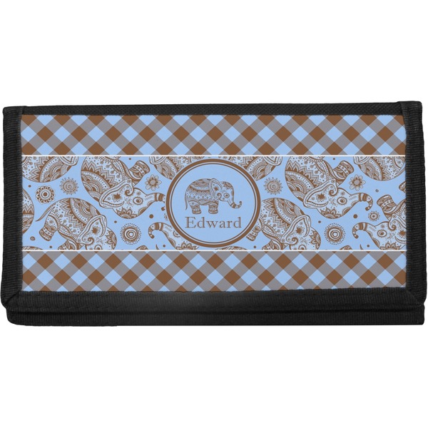 Custom Gingham & Elephants Canvas Checkbook Cover (Personalized)