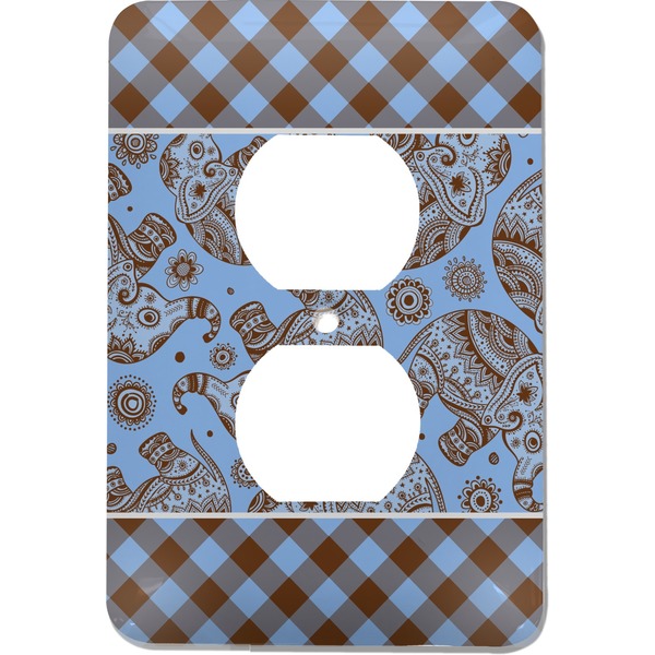 Custom Gingham & Elephants Electric Outlet Plate