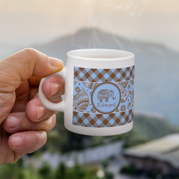 Custom Gingham & Elephants Single Shot Espresso Cup - Single (Personalized)