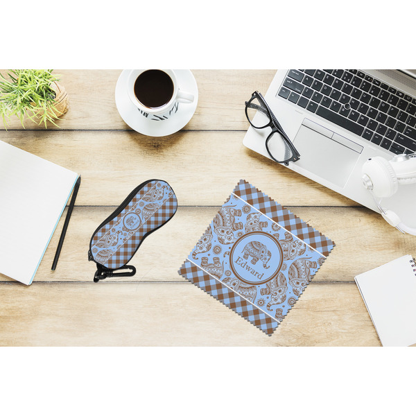 Gingham & Elephants Eyeglass Case and Cloth Set - LIFESTYLE