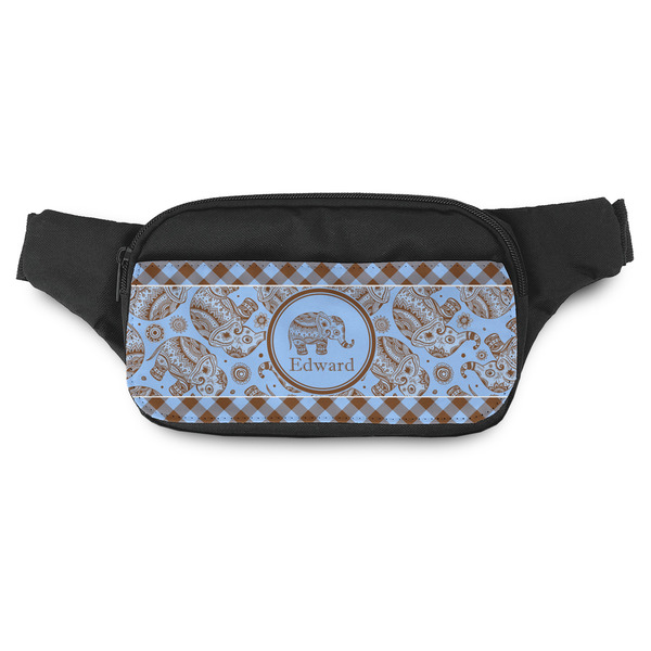 Custom Gingham & Elephants Fanny Pack - Modern Style (Personalized)