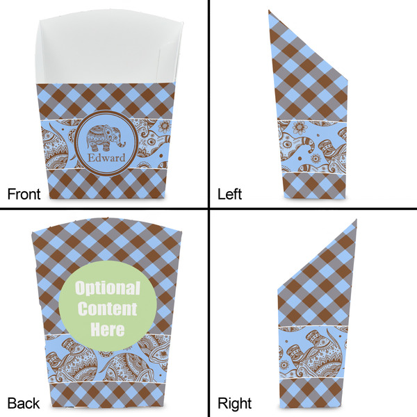 Gingham & Elephants French Fry Favor Box - Front & Back View