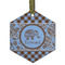 Gingham & Elephants Frosted Glass Ornament - Hexagon