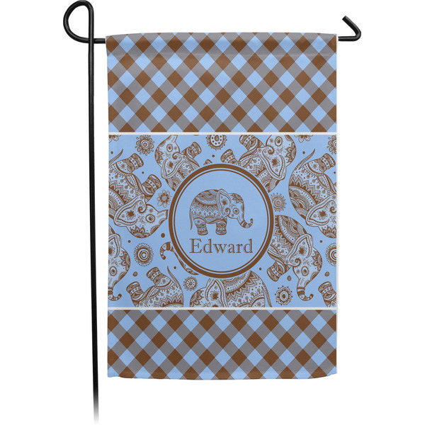 Custom Gingham & Elephants Garden Flag (Personalized)