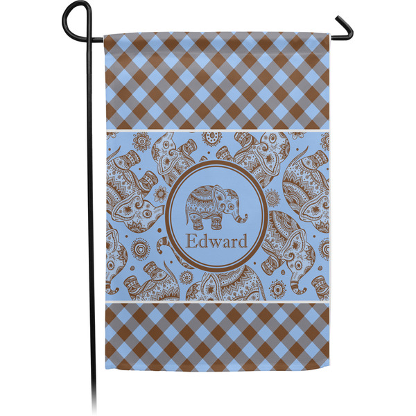 Custom Gingham & Elephants Small Garden Flag - Single Sided w/ Name or Text