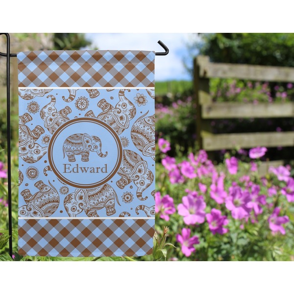 Gingham & Elephants Garden Flag - Outside In Flowers