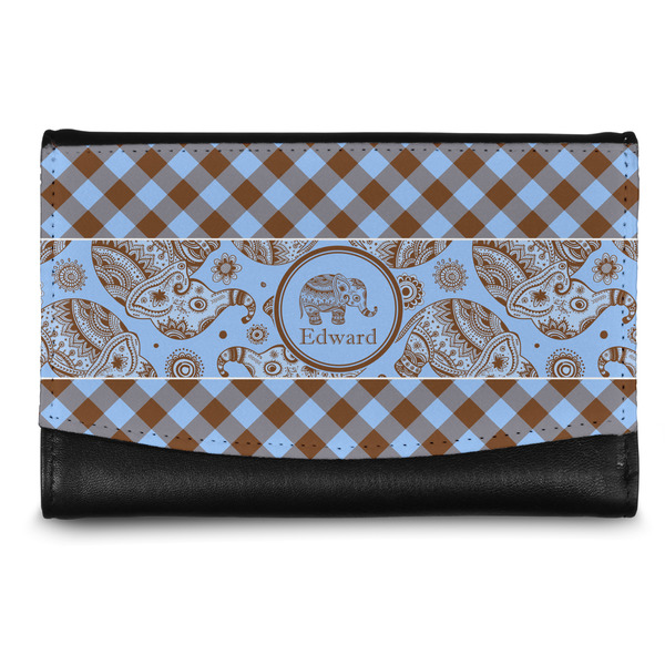 Custom Gingham & Elephants Genuine Leather Women's Wallet - Small (Personalized)