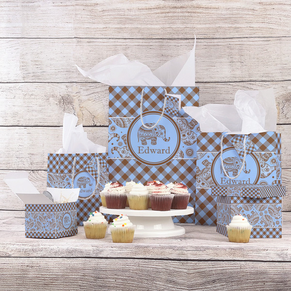 Gingham & Elephants Gift Bags - In Context