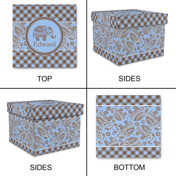 Gingham & Elephants Gift Boxes with Lid - Canvas Wrapped - Large - Approval