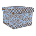 Gingham & Elephants Gift Box with Lid - Canvas Wrapped - Large (Personalized)