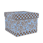 Gingham & Elephants Gift Box with Lid - Canvas Wrapped - Medium (Personalized)