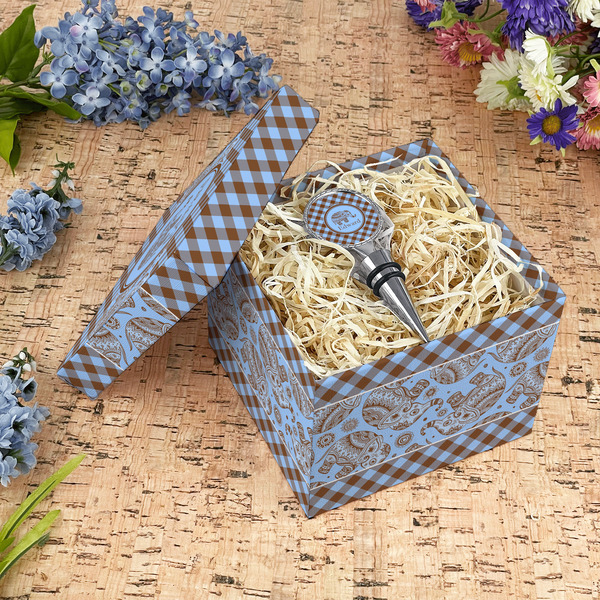 Gingham & Elephants Gift Boxes with Lid - Canvas Wrapped - Medium - In Context