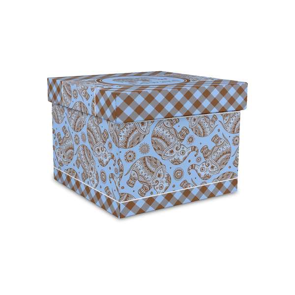 Custom Gingham & Elephants Gift Box with Lid - Canvas Wrapped - Small (Personalized)