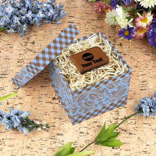Gingham & Elephants Gift Boxes with Lid - Canvas Wrapped - Small - In Context