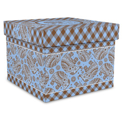Gingham & Elephants Gift Box with Lid - Canvas Wrapped - X-Large (Personalized)