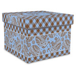 Gingham & Elephants Gift Box with Lid - Canvas Wrapped - XX-Large (Personalized)