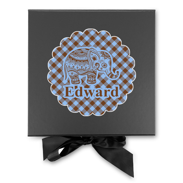 Gingham & Elephants Gift Boxes with Magnetic Lid - Black - Approval