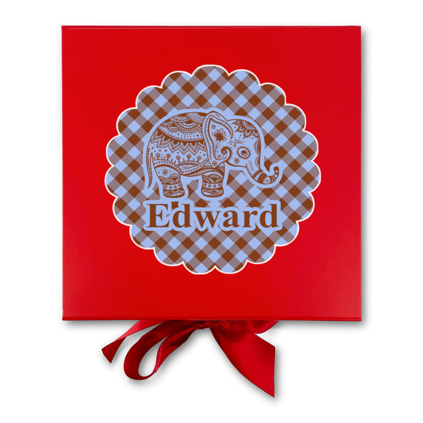 Gingham & Elephants Gift Boxes with Magnetic Lid - Red - Approval