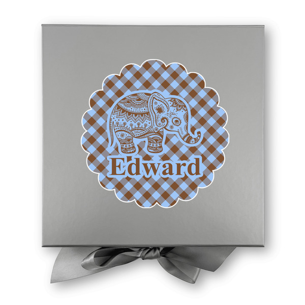 Gingham & Elephants Gift Boxes with Magnetic Lid - Silver - Approval
