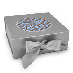 Gingham & Elephants Gift Box with Magnetic Lid - Silver (Personalized)