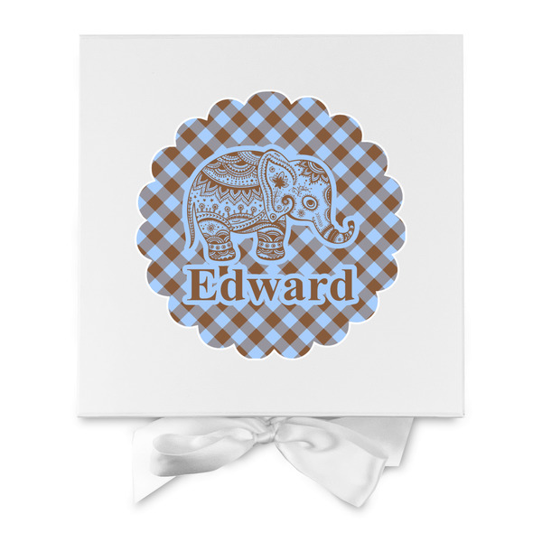 Gingham & Elephants Gift Boxes with Magnetic Lid - White - Approval