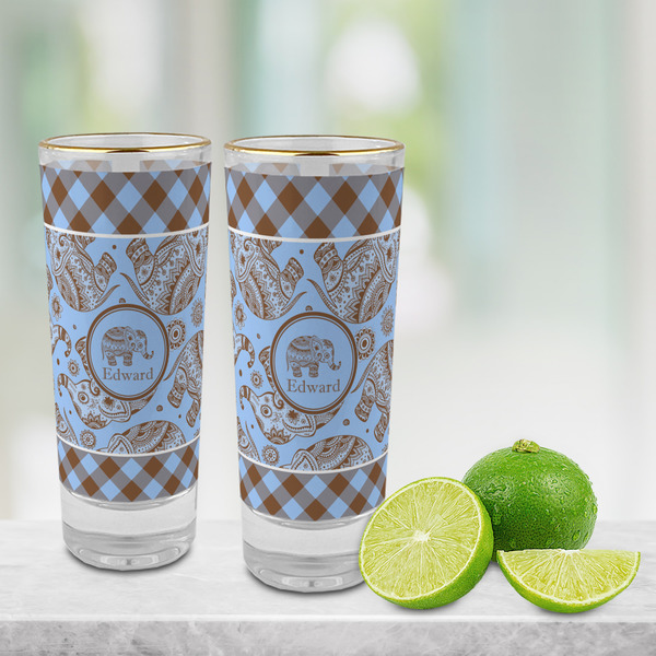 Gingham & Elephants Glass Shot Glass - 2 oz - LIFESTYLE