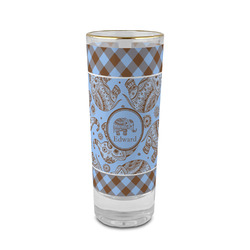Gingham & Elephants 2 oz Shot Glass -  Glass with Gold Rim - Set of 4 (Personalized)