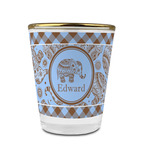 Gingham & Elephants Glass Shot Glass - 1.5 oz - with Gold Rim - Set of 4 (Personalized)