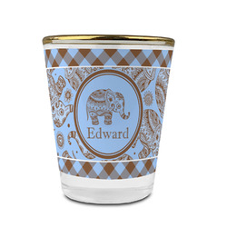 Gingham & Elephants Glass Shot Glass - 1.5 oz - with Gold Rim - Set of 4 (Personalized)