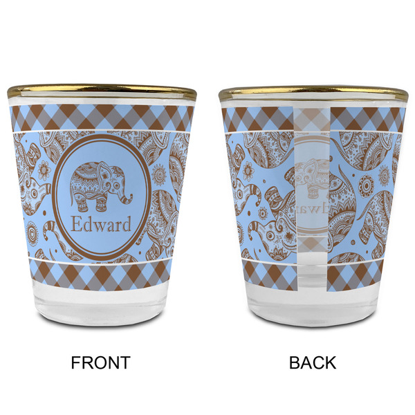 Gingham & Elephants Glass Shot Glass - with gold rim - APPROVAL