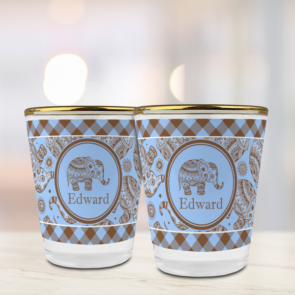 Gingham & Elephants Glass Shot Glass - with gold rim - LIFESTYLE