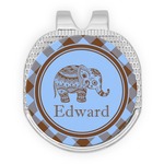 Gingham & Elephants Golf Ball Marker - Hat Clip - Silver
