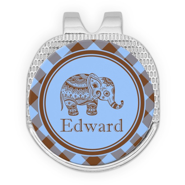 Gingham & Elephants Golf Ball Hat Marker Hat Clip