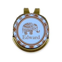 Gingham & Elephants Golf Ball Marker - Hat Clip - Gold