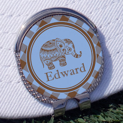 Gingham & Elephants Golf Ball Marker - Hat Clip
