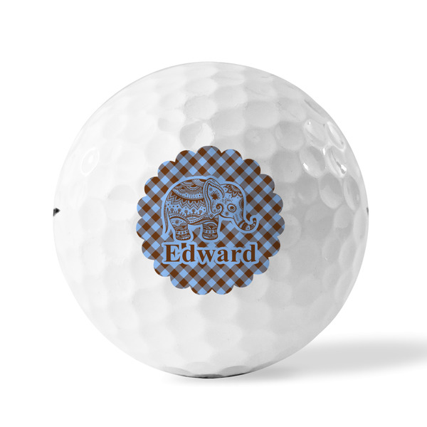 Gingham & Elephants Golf Balls - Titleist - Set of 3 - FRONT