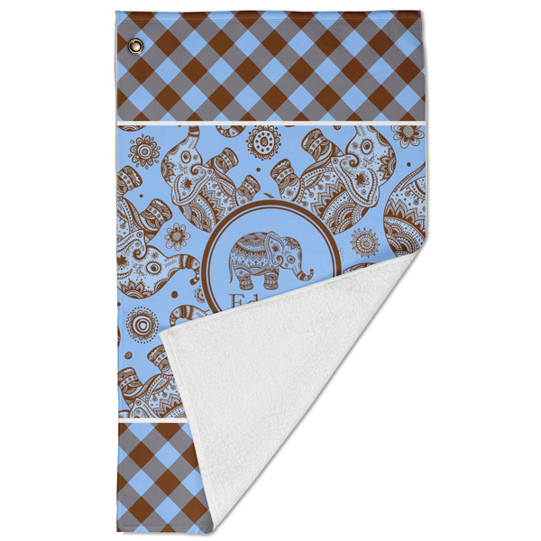 Gingham & Elephants Golf Towel - Folded (Large)