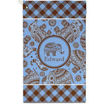 Gingham & Elephants Golf Towel - Poly-Cotton Blend - Small w/ Name or Text