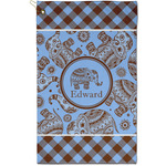 Gingham & Elephants Golf Towel - Poly-Cotton Blend - Small w/ Name or Text