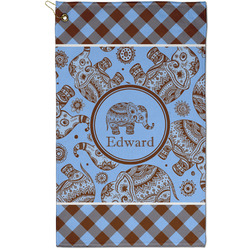 Gingham & Elephants Golf Towel - Poly-Cotton Blend - Small w/ Name or Text