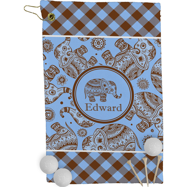 Gingham & Elephants Golf Towel (Personalized)