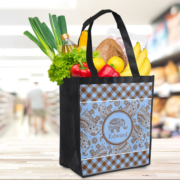 Gingham & Elephants Grocery Bag - LIFESTYLE