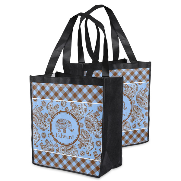 Gingham & Elephants Grocery Bag - MAIN