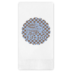 Gingham & Elephants Guest Napkins - Full Color - Embossed Edge (Personalized)