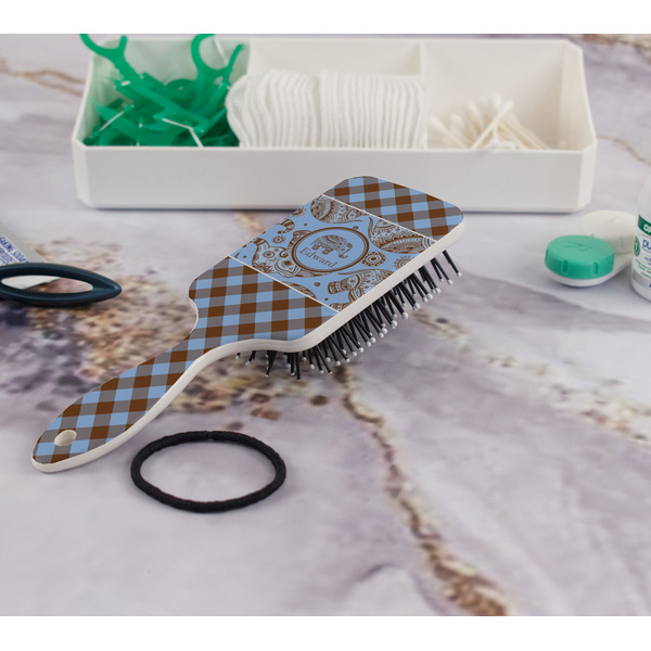 Gingham & Elephants Hair Brush - In Bathroom