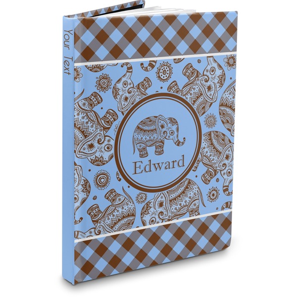 Custom Gingham & Elephants Hardbound Journal - 7.25" x 10" (Personalized)