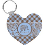 Gingham & Elephants Heart Plastic Keychain w/ Name or Text